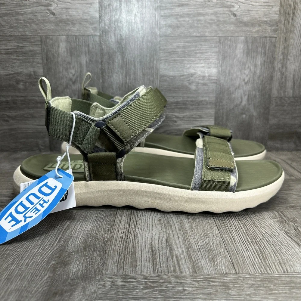 Hey Dude Carson Sandal Mens 13 Green Camo Sport Mode Lightweight Casual NEW